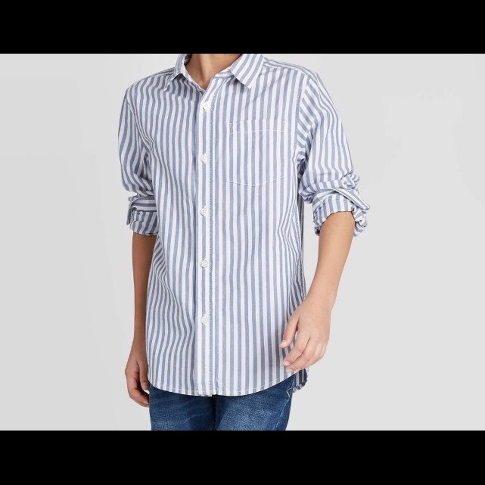 Boys Button Down Blue/White Stripe Shirt